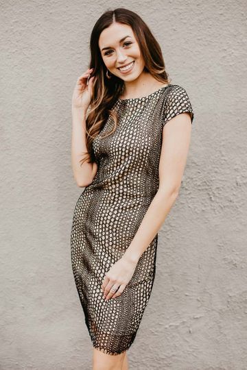 Nude Bodycon Dress with Black Lace
