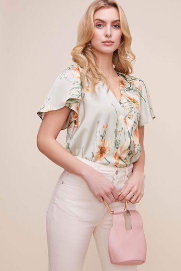 Flutter Sleeve Surplice Floral Top