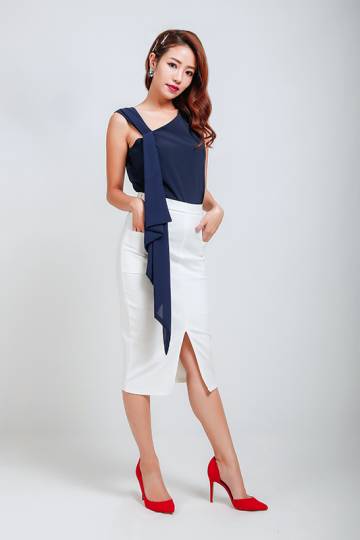 Rowen (White) Midi Pencil Skirt