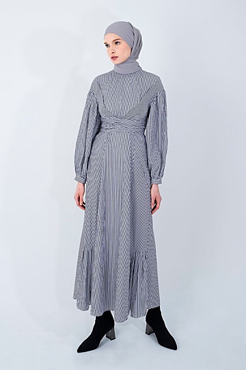 DRAPED TIED COTTON DRESS-STRIPE