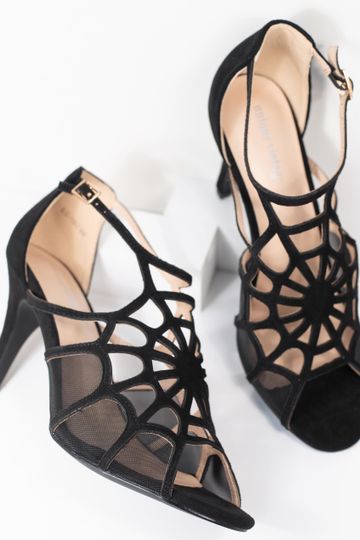 Unique Vintage Black Spider Web Charlotte Heels