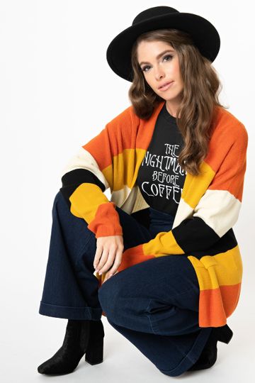Fall Stripe Open Cotton Knit Cardigan