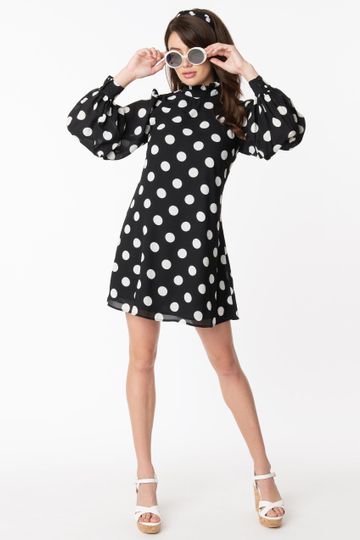 Smak Parlour Black & White Polka Dot Girl Talk Shift Dress