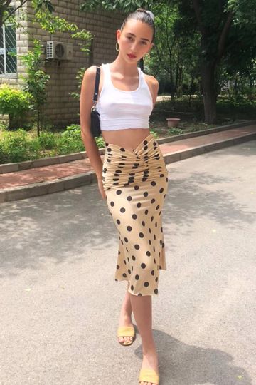 EXCLUSIVE ROMANTIQUE SKIRT POLKA DOT CAMEL/BLACK