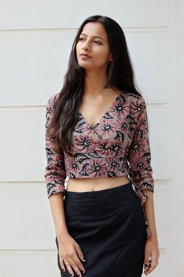 Batik Floral Print Wrap Top