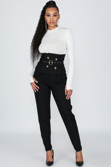 Pleated Rib Corset Belt & Pants Set