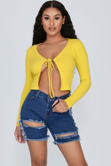 Say Love Front String Knit Crop Top