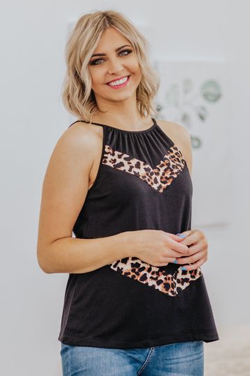 Black and Leopard Print Tank Top