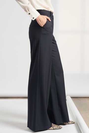 Whitney Wide Leg Wool Blend Trouser - Navy